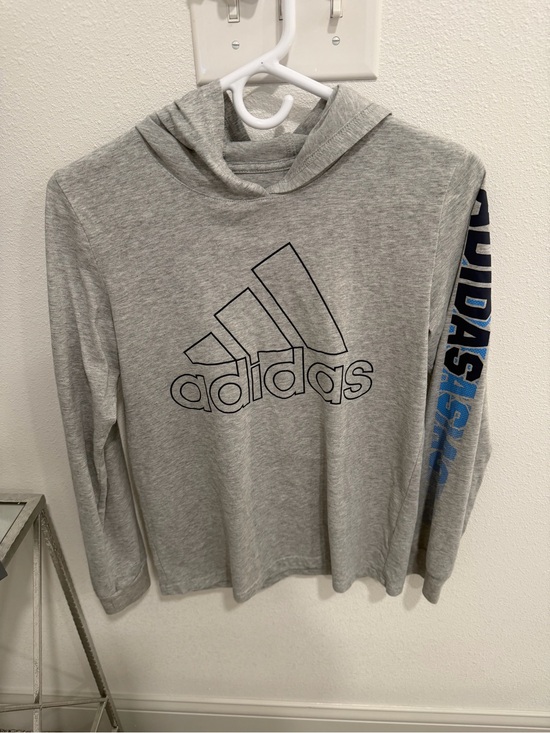 adidas Other - Boy’s adidas Gray Hooded Long-Sleeve Tee with Blue Sleeve Logo XL